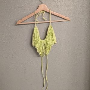 Yellow green fringe bikini top